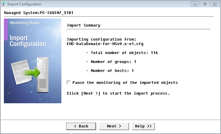 Reviewing the EMC Data Domain pre-built configuration import summary